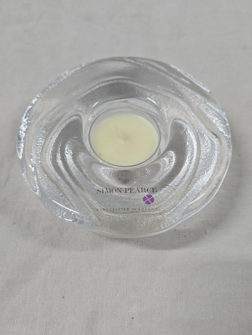 Simon Pearce Clear Glass Tealight Holder with Ivory Tealight Candle